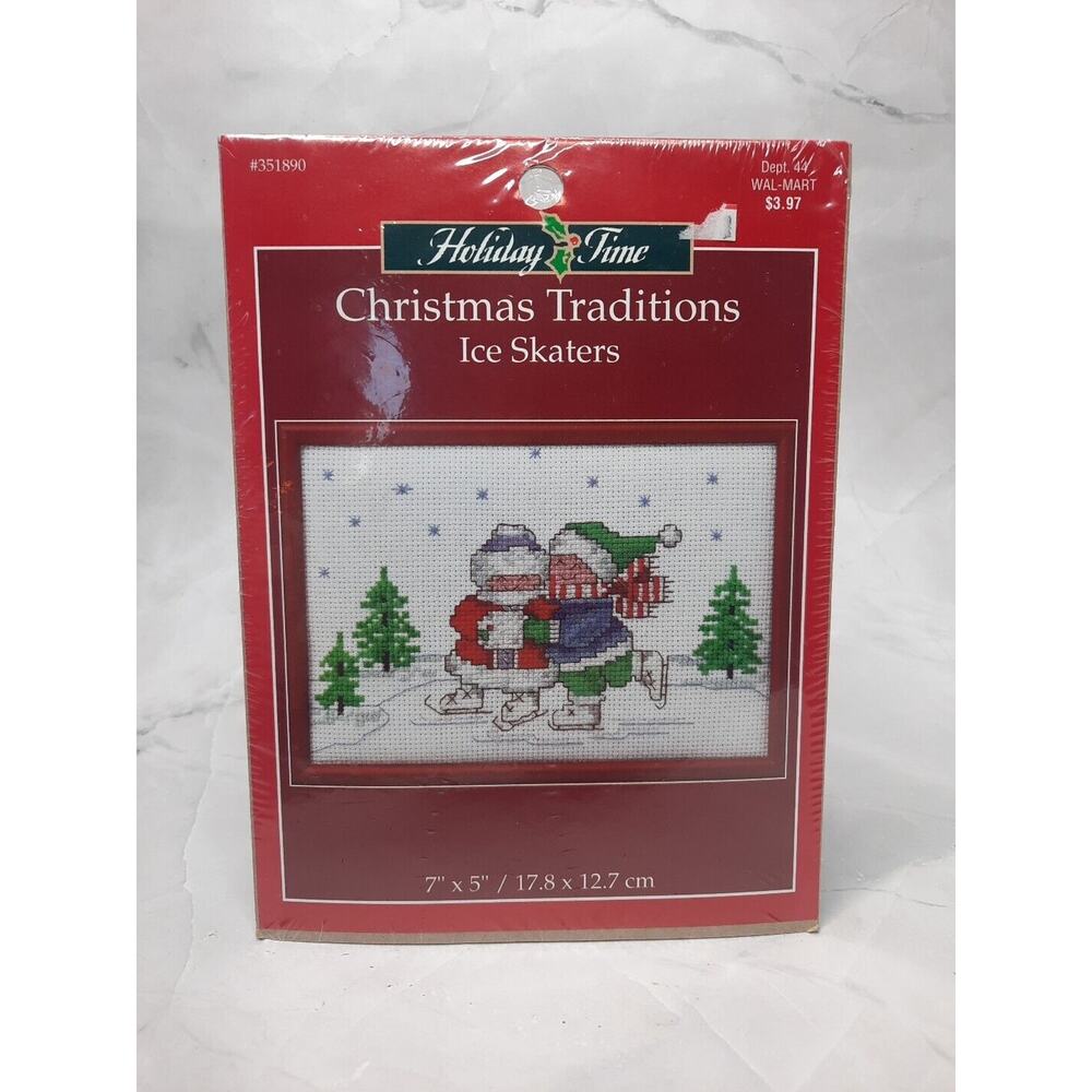 Leisure Arts Christmas Traditions Counted Cross Stitch Kit Ice Skaters 7x5